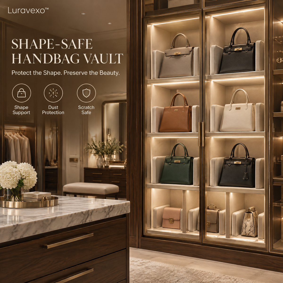 Luravexo™ Shape-Safe Handbag Vault